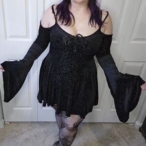 Killstar Paisley Velvet Burnout Bardot Off Shoulder Mini Dress XL